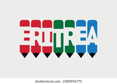 Eritrea text with Pencil symbol creative ideas design. Eritrea flag color concept vector illustration. Eritrea typography negative space word vector illustration. Eritrea country name vector design.