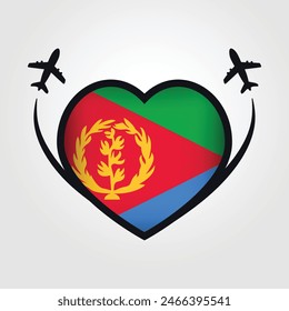Eritrea Travel Heart Flag With Airplane Icons