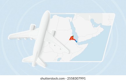 Eritrea Travel Illustration with Plane and National Flag. Ideal for travel agencies, promotional materials, or geographic content related to Eritrea.