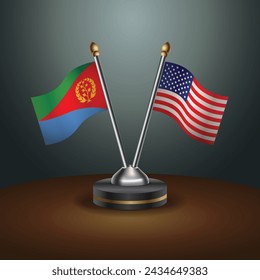 Eritrea and United States table flags with gradient backgrund. Vector Illustration