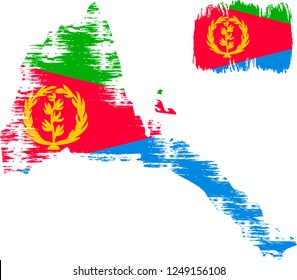 Eritrea vector grunge brush stroke with  national flag and contour map. 