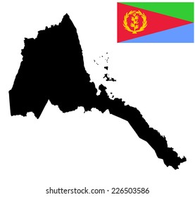 Eritrea vector map and vector flag high detailed silhouette illustration isolated on white background.