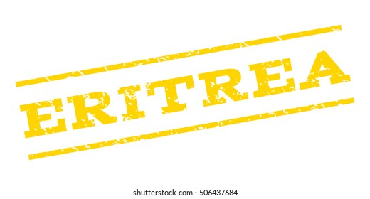 Eritrea watermark stamp. Text caption between parallel lines with grunge design style. Rubber seal stamp with unclean texture. Vector yellow color ink imprint on a white background.