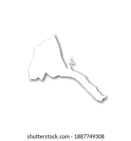 Eritrea - white 3D silhouette map of country area with dropped shadow on white background. Simple flat vector illustration.