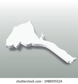 Eritrea - white 3D silhouette map of country area with dropped shadow on grey background. Simple flat vector illustration