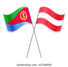 Eritrean and Austrian crossed flags. Eritrea combined with Austria isolated on white. Language learning, international business or travel concept.