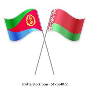 Eritrean and Belarusian crossed flags. Eritrea combined with Belarus isolated on white. Language learning, international business or travel concept.