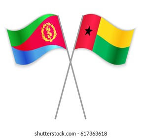 Eritrean and Bissau-Guinean crossed flags. Eritrea combined with Guinea-Bissau isolated on white. Language learning, international business or travel concept.