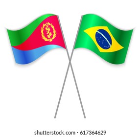 Eritrean and Brazilian crossed flags. Eritrea combined with Brazil isolated on white. Language learning, international business or travel concept.