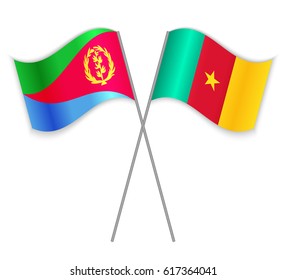 Eritrean and Cameroonian crossed flags. Eritrea combined with Cameroon isolated on white. Language learning, international business or travel concept.