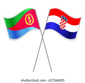 Eritrean and Croatian crossed flags. Eritrea combined with Croatia isolated on white. Language learning, international business or travel concept.