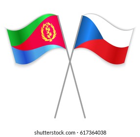 Eritrean and Czech crossed flags. Eritrea combined with Czech Republic isolated on white. Language learning, international business or travel concept.