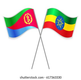 Eritrean and Ethiopian crossed flags. Eritrea combined with Ethiopia isolated on white. Language learning, international business or travel concept.