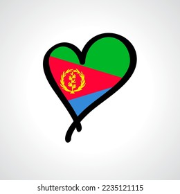 Eritrean flag heart-shaped hand drawn logo. Vector illustration.