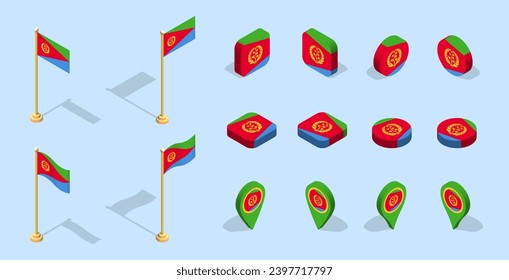 Eritrean flag (The State of Eritrea). 3D isometric flag set icon. Editable vector for banner, poster, presentation, infographic, website, apps, maps, and other uses.