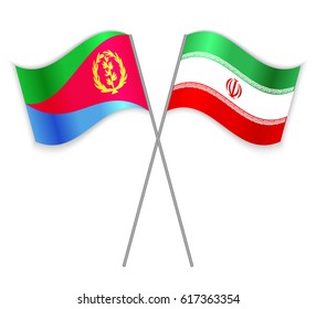 Eritrean and Iranian crossed flags. Eritrea combined with Iran isolated on white. Language learning, international business or travel concept.