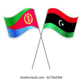 Eritrean and Libyan crossed flags. Eritrea combined with Libya isolated on white. Language learning, international business or travel concept.