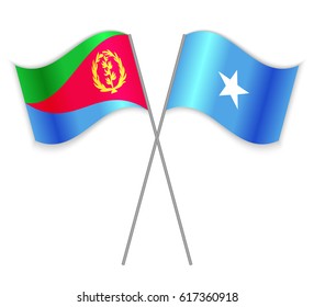 Eritrean and Somali crossed flags. Eritrea combined with Somalia isolated on white. Language learning, international business or travel concept.