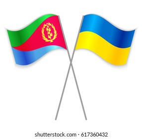 Eritrean and Ukrainian crossed flags. Eritrea combined with Ukraine isolated on white. Language learning, international business or travel concept.