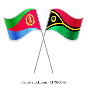 Eritrean and Vanuatuan crossed flags. Eritrea combined with Vanuatu isolated on white. Language learning, international business or travel concept.