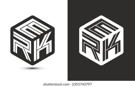 ERK Brief Logo Design mit Illustrator Würfel Logo, Vektorlogo moderne Schrift Schriftart überlappen Stil. Premium Business Logo Symbol. Weiße Farbe auf schwarzem Hintergrund