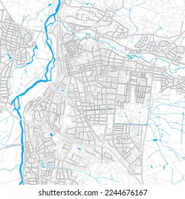 Erlangen, Bavaria, Germany high resolution vector map with editable paths. Bright outlines for main roads. Use it for any printed and digital background. Blue shapes and lines for water.