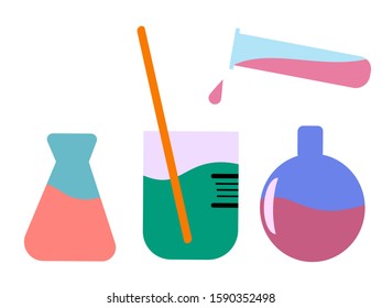 Erlenmayer flask,beaker, round bottle in laboratory 