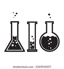 Erlenmeyer, Beaker and  Graduated sylinder chemical test tube icon, Laboratory icon. Vector illustration, flat design.