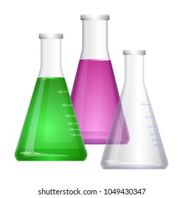Erlenmeyer conical, flat-bottomed laboratory flask with narrow neck