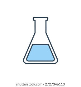 Erlenmeyer flask with blue chemical solution for laboratory glassware set