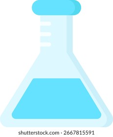 Frasco Erlenmeyer con líquido azul, experimento científico