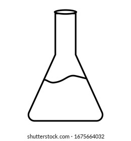 Matraz Erlenmeyer con sustancia química dentro. Ilustración vectorial en blanco y negro. Icono para sitios web o aplicaciones móviles.