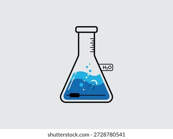 Erlenmeyer flask containing blue liquid with H2O label