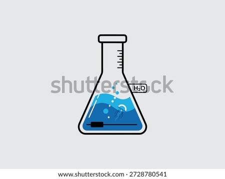 Erlenmeyer flask containing blue liquid with H2O label