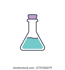 Erlenmeyer flask containing turquoise liquid with stopper
