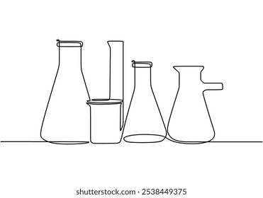 Erlenmeyer flask in continuous one line drawing. Education and science concept representing chemistry and laboratory tools.