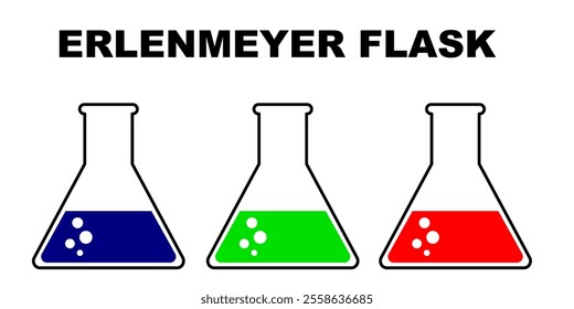 Erlenmeyer flask glassware doodle clip art icon illustration. Erlenmeyer flask cartoon style. Science research things or laboratory things for education. Glassware flat illustration