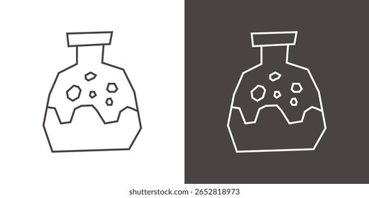 Erlenmeyer Flask Icon in Black Line Art and White Line Art Cutout Style