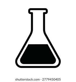 Erlenmeyer flask icon black and white line art laboratory glassware symbol for science chemistry and research applications