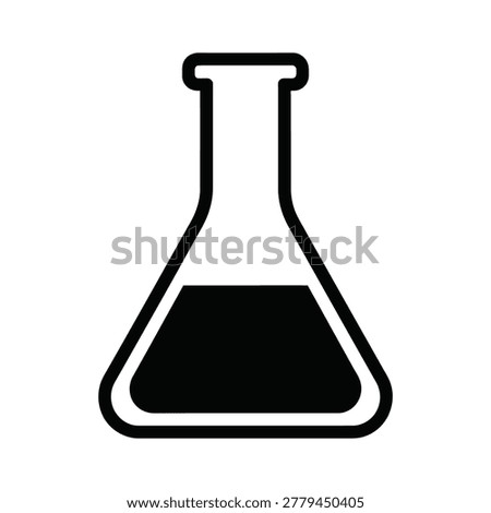 Erlenmeyer flask icon black and white line art laboratory glassware symbol for science chemistry and research applications