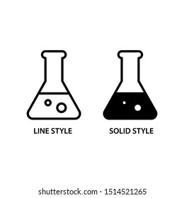 Erlenmeyer flask icons. Simple design. Line and solid styles. Isolate on white background.