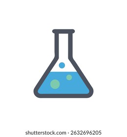 Erlenmeyer flask illustration with blue liquid on White Background