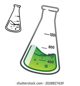 Erlenmeyer Flask with Line Art Drawing, Laboratory Equipment, Vector Object Illustration, Cartoon Object Logo in Isolated White Background.