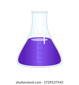 Erlenmeyer flask with measurement lines filled with purple liquid.