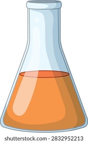 Erlenmeyer Flask with Orange Liquid Vector Illustration on White Background