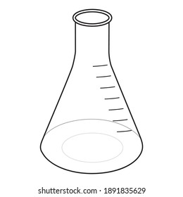 An erlenmeyer flask stencil line vector illustration.
isolated on white background.Top view