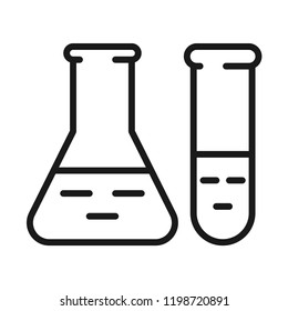 Erlenmeyer flask with test tube icons. Science lab concept, simple flat design. Isolate on white background.