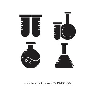 Erlenmeyer flask and test tube icons set illustration