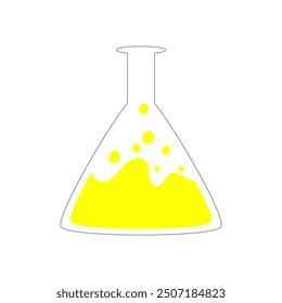 Erlenmeyer flask with yellow chemical liquid. laboratory equipment. science theme. researcher, professor, trialist. chemistry work. vector. illustration.