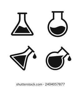 Erlenmeyer and Florence flask icon set. Chemistry flask icon. Science technology symbol.